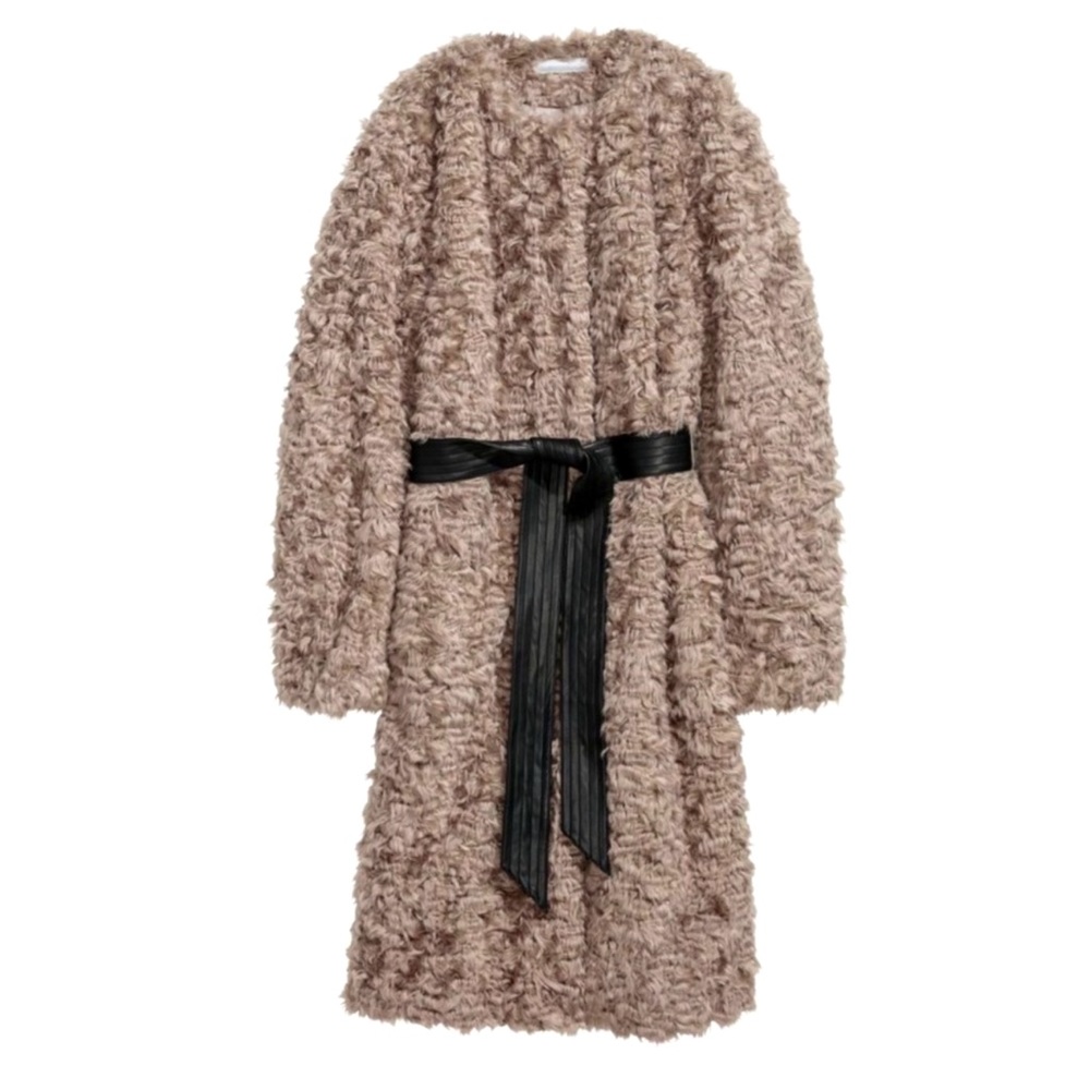 HM Faux Fur Coat with Leather Belt and Pockets. Very warm and snuggly. Size 2
